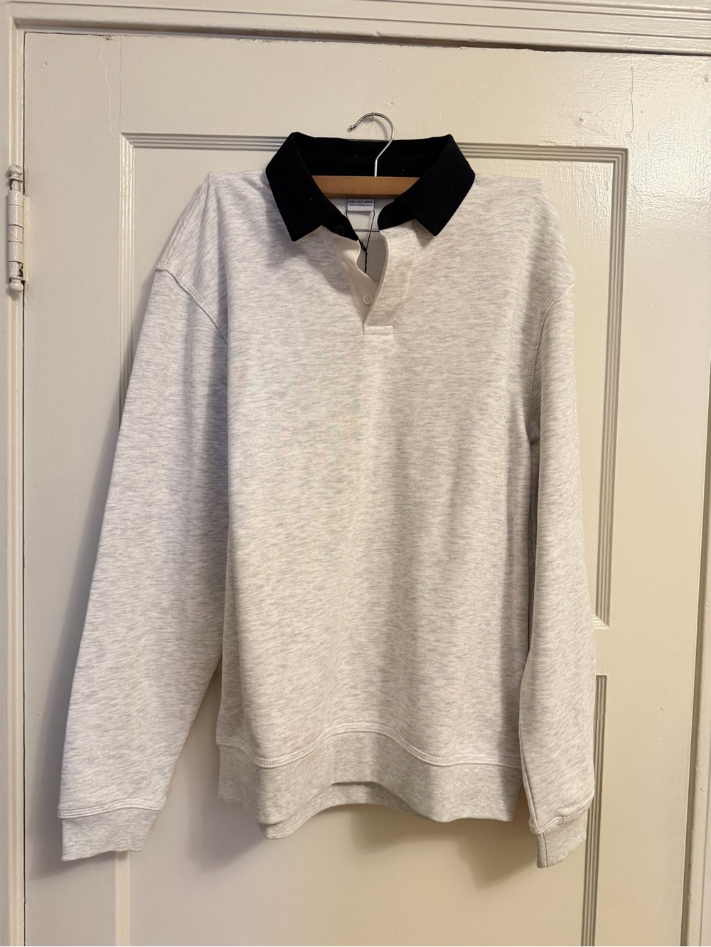 Zara Heather Gray Pullover Rugby Sweatshirt with Navy Collar